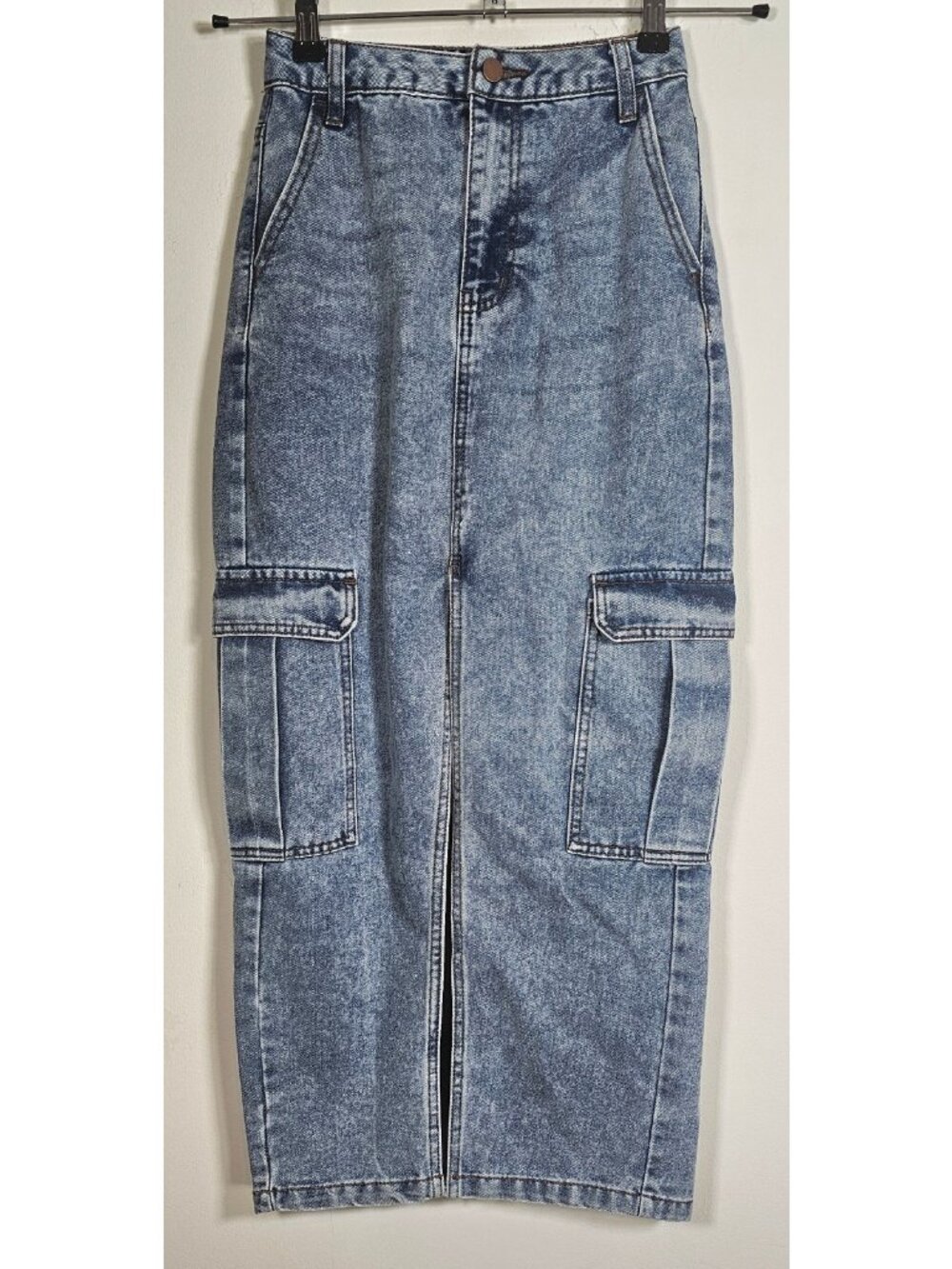 Love, Fire Denim Cargo Pocket Skirt Size 0 Waist Measures 25 Inch Front Slit